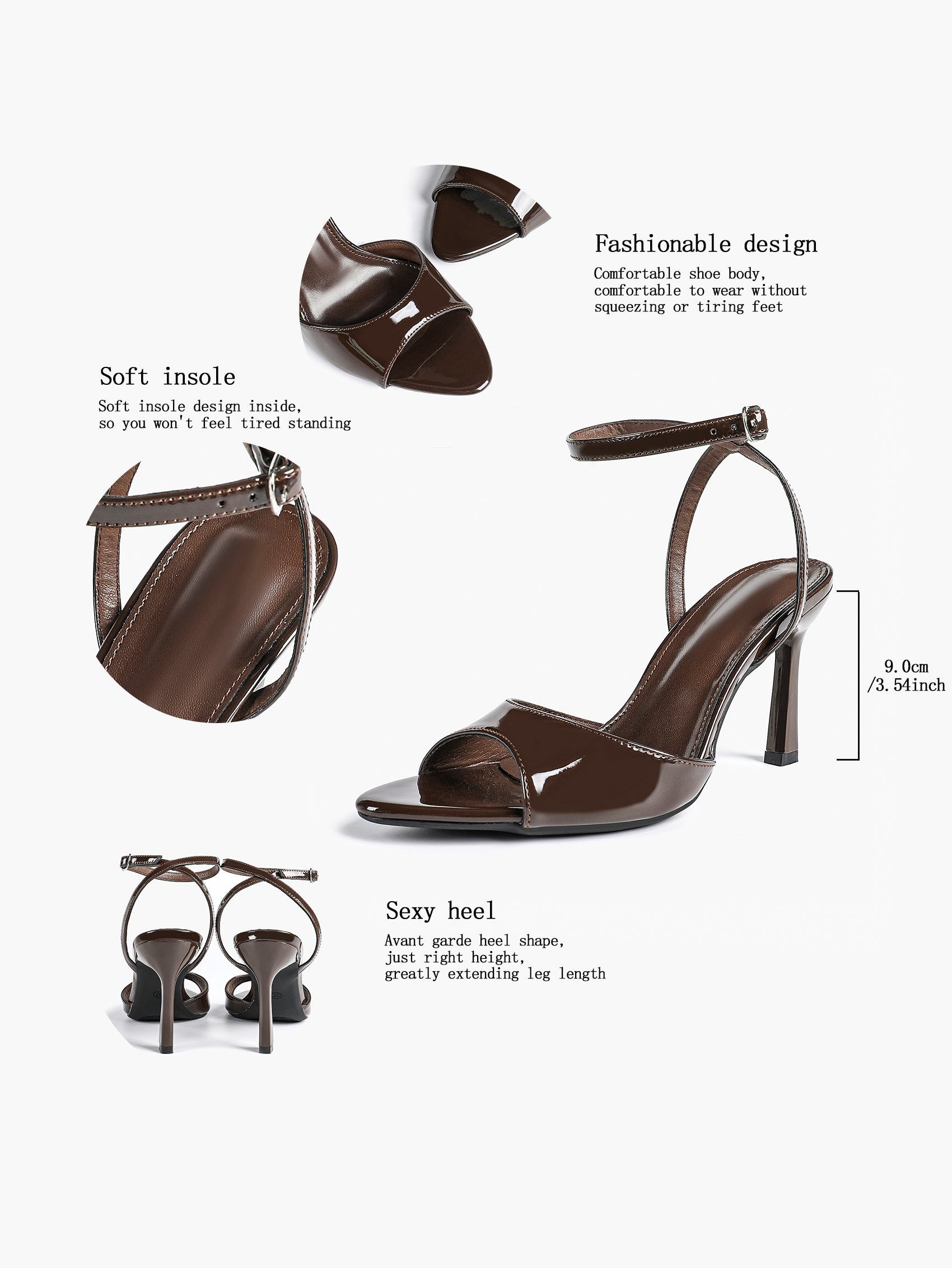 Open Toe Single Band Ankle Strap Heels Adjustable Sandals for Summer Date
