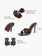 Women's Patent Leather Crisscross Strap High Heel Mules Square Toe Slip-On Stiletto Sandals
