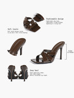 Patent Leather Crisscross Strap High Heel Mules Square Toe Slip-On Daily Wear