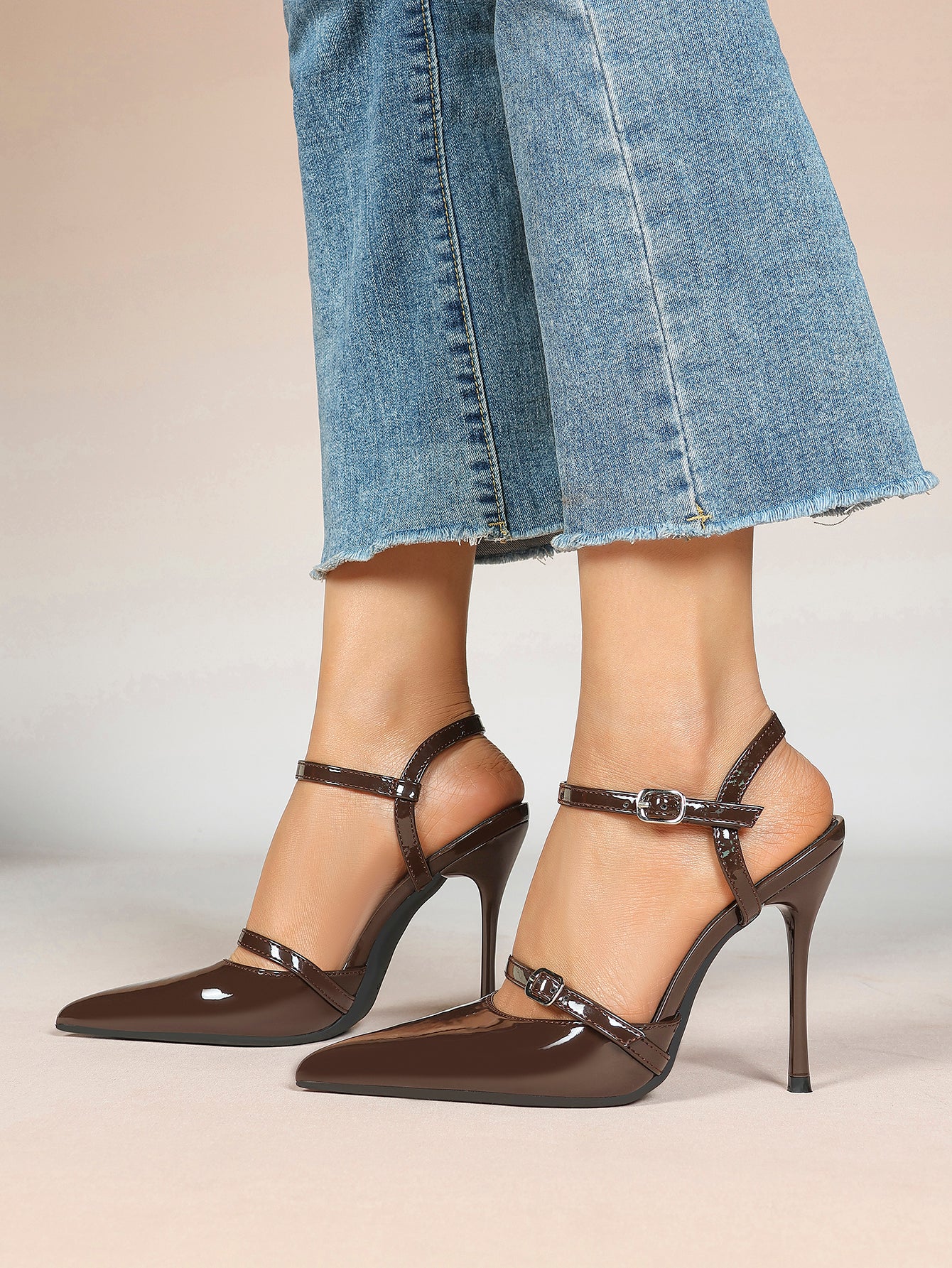 Double Strap Slingback Pointed Toe Stiletto Heels - Mary Jane Style Pumps