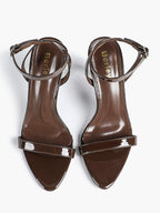 Black Leather Square Toe Ankle Strap High Heel Sandals