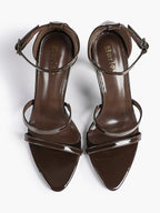 Black Leather Double Strap Heeled Sandals Open Toe - Casual Office Stiletto Pumps