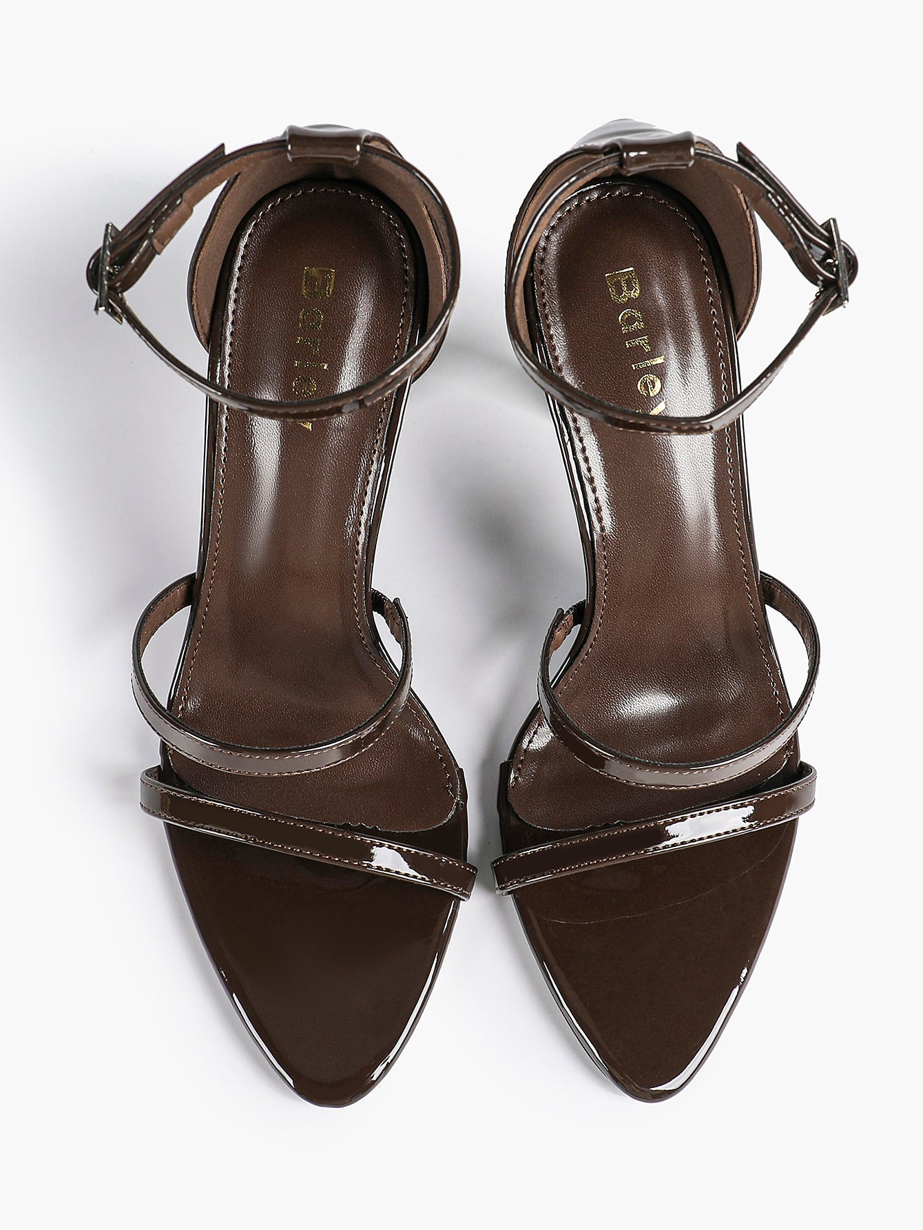 Black Leather Double Strap Heeled Sandals Open Toe - Casual Office Stiletto Pumps
