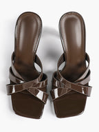Patent Leather Crisscross Strap High Heel Mules Square Toe Slip-On Daily Wear