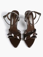 Women's Black Patent Leather Multi-Strap Ankle Strap Heeled Sandals - Summer Party Heels