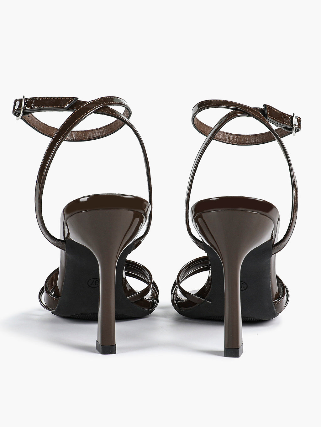 Women's Black Patent Leather Multi-Strap Ankle Strap Heeled Sandals - Summer Party Heels