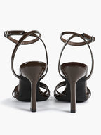 Women's Black Patent Leather Multi-Strap Ankle Strap Heeled Sandals - Summer Party Heels