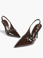 Leather Multi Buckle Slingback Pointed Toe Stiletto Heels-Elegant Dress Shoes