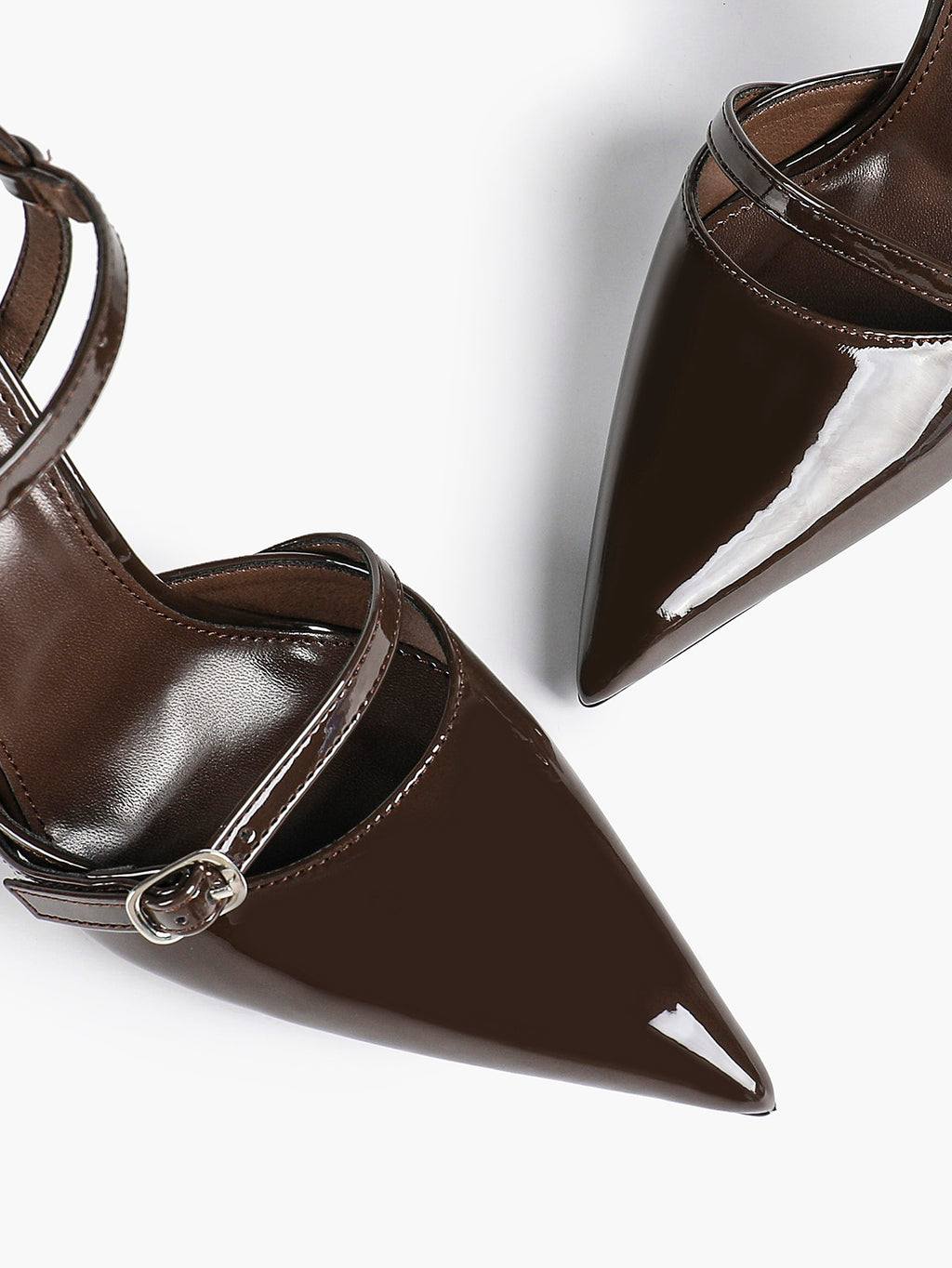Double Strap Slingback Pointed Toe Stiletto Heels - Mary Jane Style Pumps