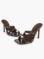 Patent Leather Crisscross Strap High Heel Mules Square Toe Slip-On Daily Wear