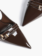 Leather Multi Buckle Slingback Pointed Toe Stiletto Heels-Elegant Dress Shoes