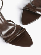 Black Leather Double Strap Heeled Sandals Open Toe - Casual Office Stiletto Pumps