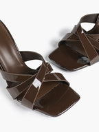 Patent Leather Crisscross Strap High Heel Mules Square Toe Slip-On Daily Wear