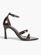 Black Leather Double Strap Heeled Sandals Open Toe - Casual Office Stiletto Pumps