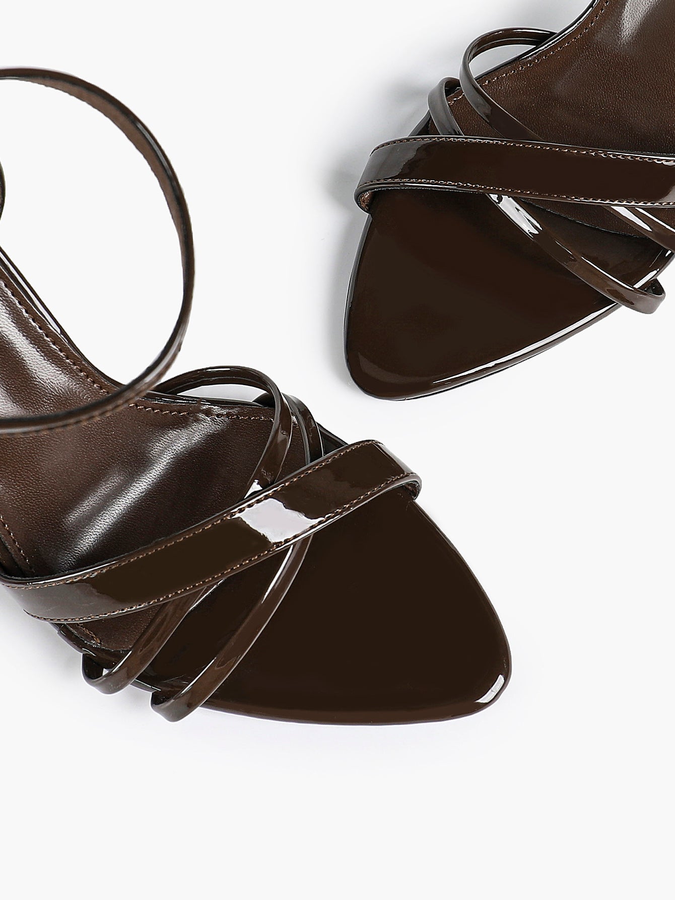 Women's Black Patent Leather Multi-Strap Ankle Strap Heeled Sandals - Summer Party Heels