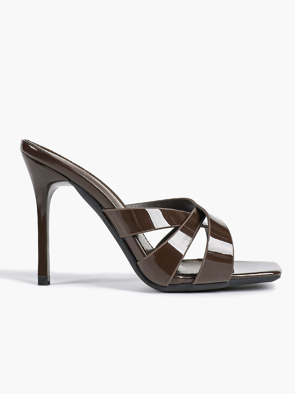 Patent Leather Crisscross Strap High Heel Mules Square Toe Slip-On Daily Wear