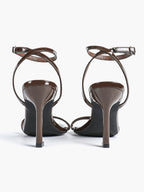 Black Leather Square Toe Ankle Strap High Heel Sandals