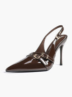 Leather Multi Buckle Slingback Pointed Toe Stiletto Heels-Elegant Dress Shoes