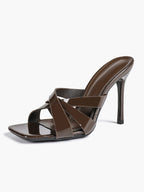 Patent Leather Crisscross Strap High Heel Mules Square Toe Slip-On Daily Wear
