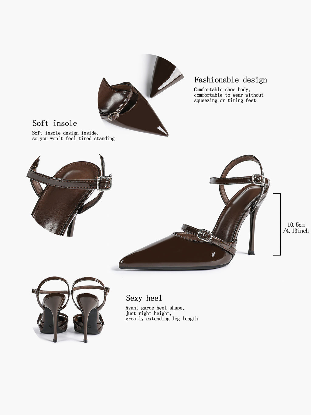 Double Strap Slingback Pointed Toe Stiletto Heels - Mary Jane Style Pumps