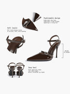 Double Strap Slingback Pointed Toe Stiletto Heels - Mary Jane Style Pumps