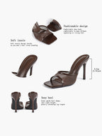 Women's Pink Mesh Panel Heel Mules Square Toe Slip-On Stiletto Sandals Party Date Shoes