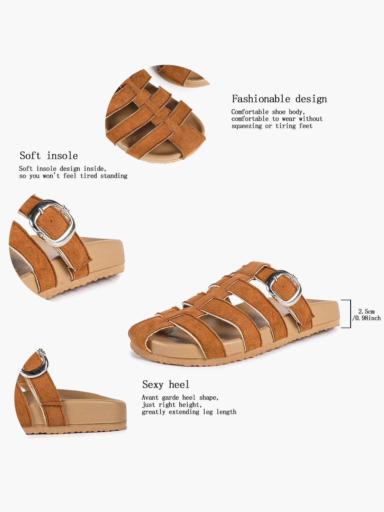 Camel Suede Woven Cage Slides with Silver-Tone Side Buckle