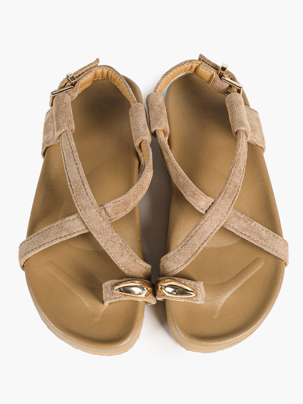 Olive Suede Crisscross Strap Sandals with Gold-Tone Hardware