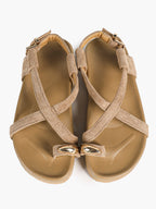 Olive Suede Crisscross Strap Sandals with Gold-Tone Hardware