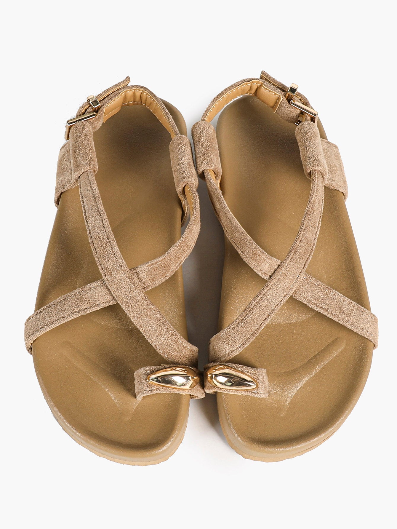 Olive Suede Crisscross Strap Sandals with Gold-Tone Hardware