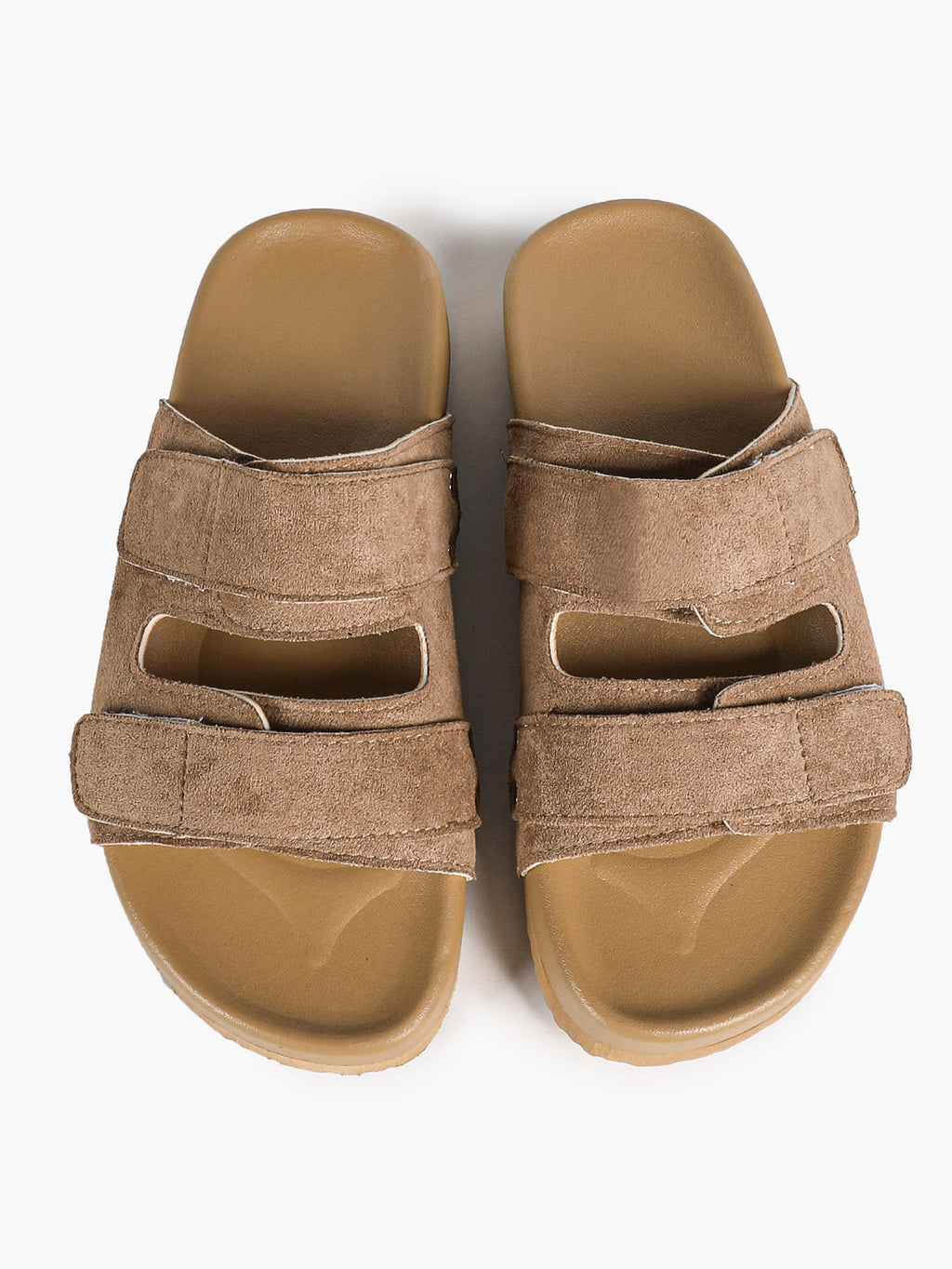 Black Suede Double-Strap Velcro Slide Sandals with Cushioned Footbed