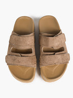 Black Suede Double-Strap Velcro Slide Sandals with Cushioned Footbed