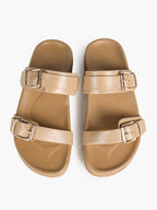 Black Patent Croc-Embossed Double Buckle Slide Sandals