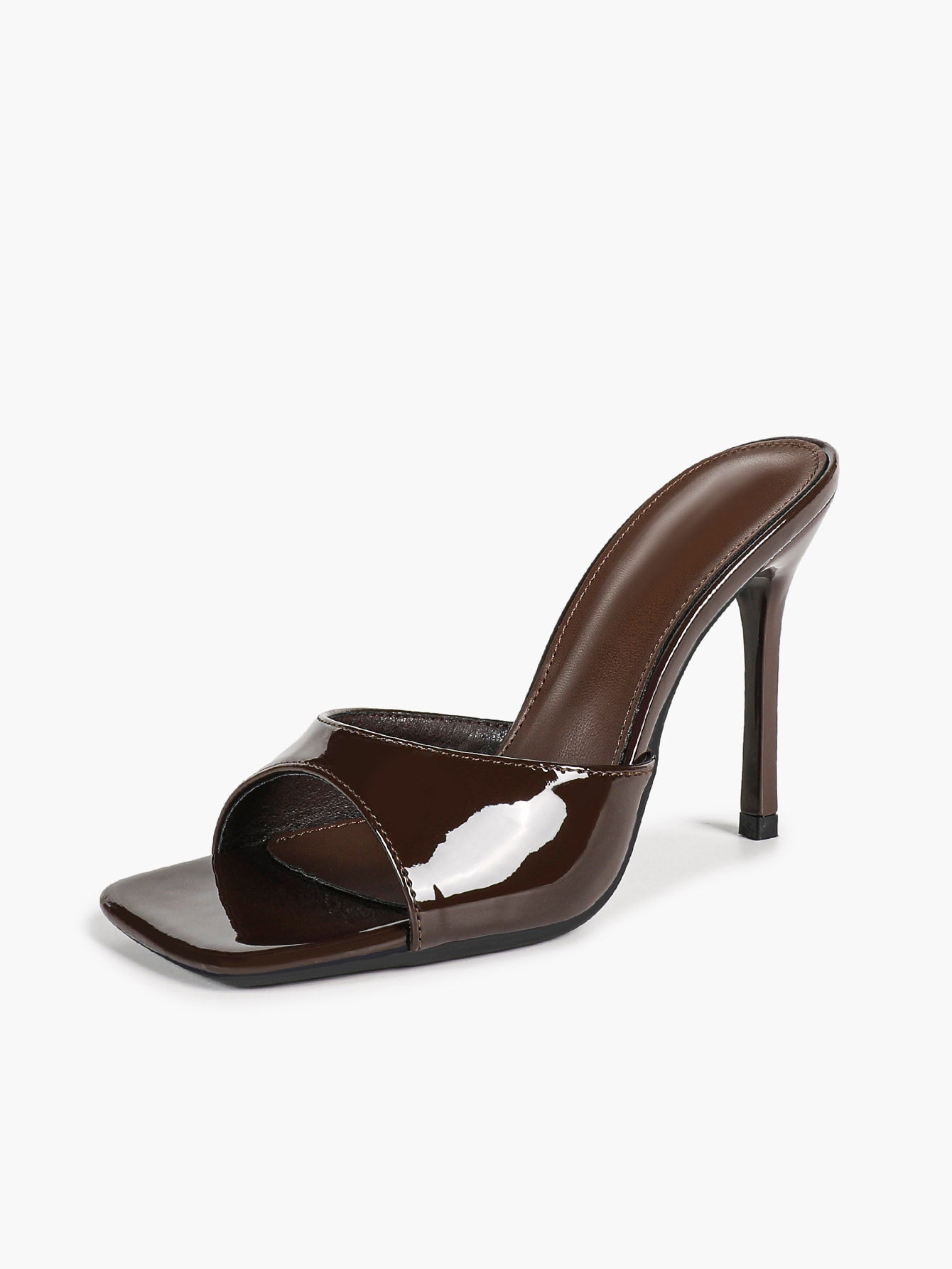 White Patent Leather Square Toe Single-Band Mule Heels Slip-On Stilettos with Soft Insole