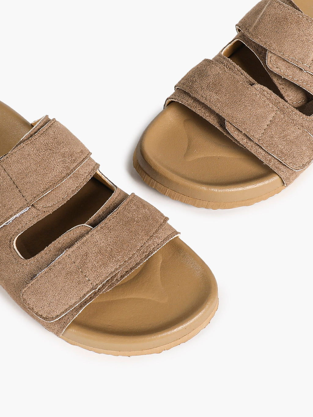 Black Suede Double-Strap Velcro Slide Sandals with Cushioned Footbed