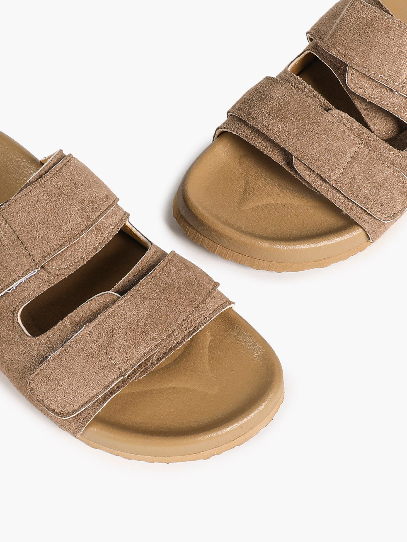 Black Suede Double-Strap Velcro Slide Sandals with Cushioned Footbed