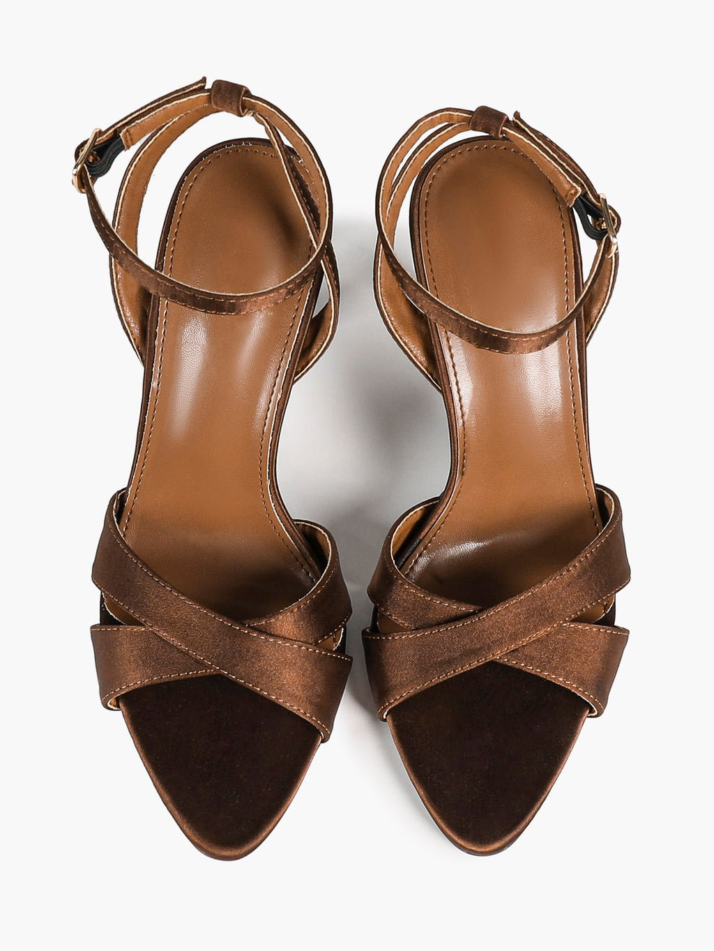 Comfortable Satin Cross-Strap Heels - Mocha Sandals with a Non-Slip Sole