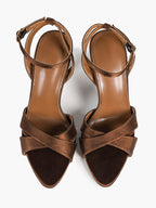 Comfortable Satin Cross-Strap Heels - Mocha Sandals with a Non-Slip Sole
