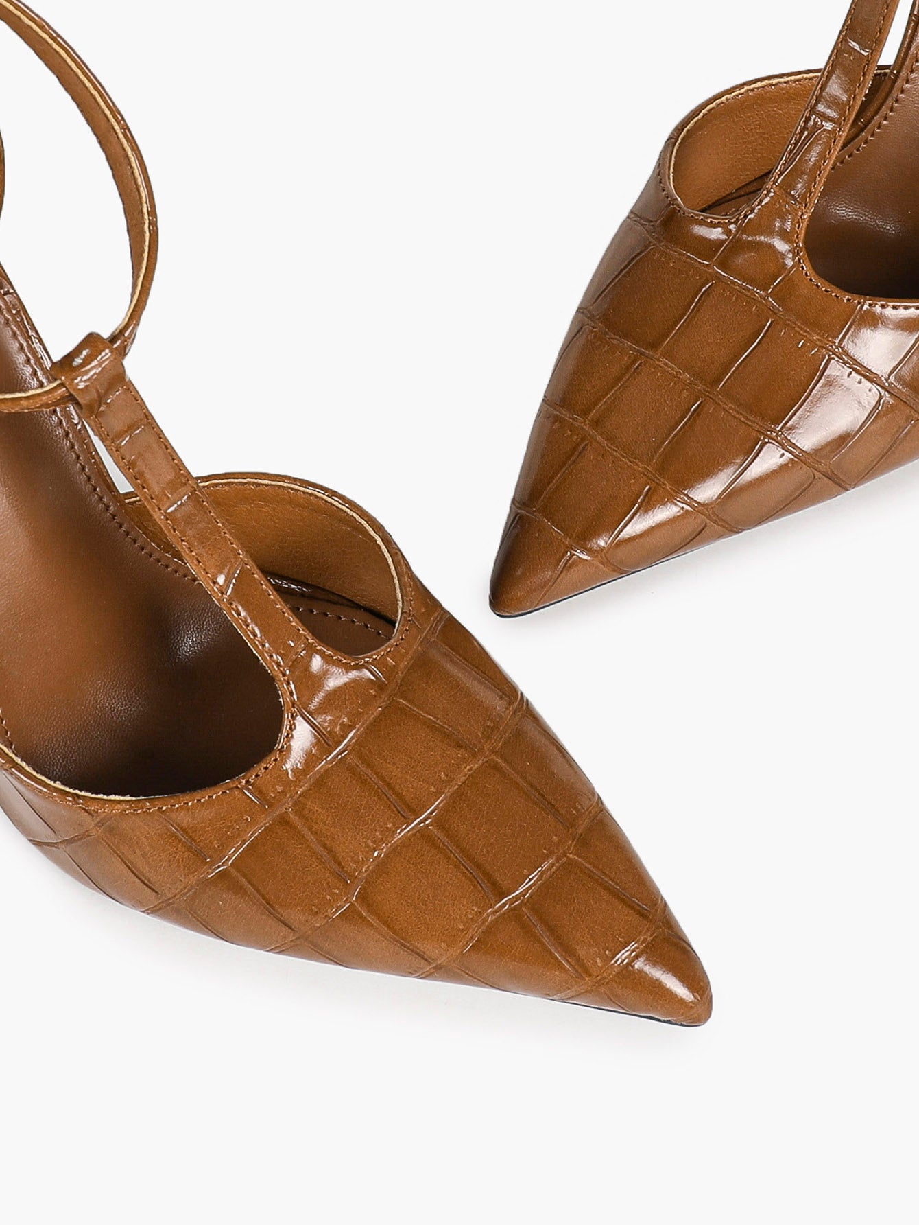 Sculpted T-Strap Stilettos - Caramel Quilted Patent Pumps with a Leg-Lengthening 4.13" Heel