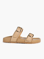 Black Patent Croc-Embossed Double Buckle Slide Sandals
