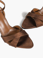 Comfortable Satin Cross-Strap Heels - Mocha Sandals with a Non-Slip Sole