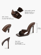 White Patent Leather Square Toe Single-Band Mule Heels Slip-On Stilettos with Soft Insole