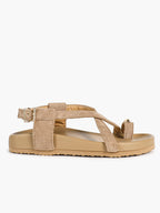 Olive Suede Crisscross Strap Sandals with Gold-Tone Hardware