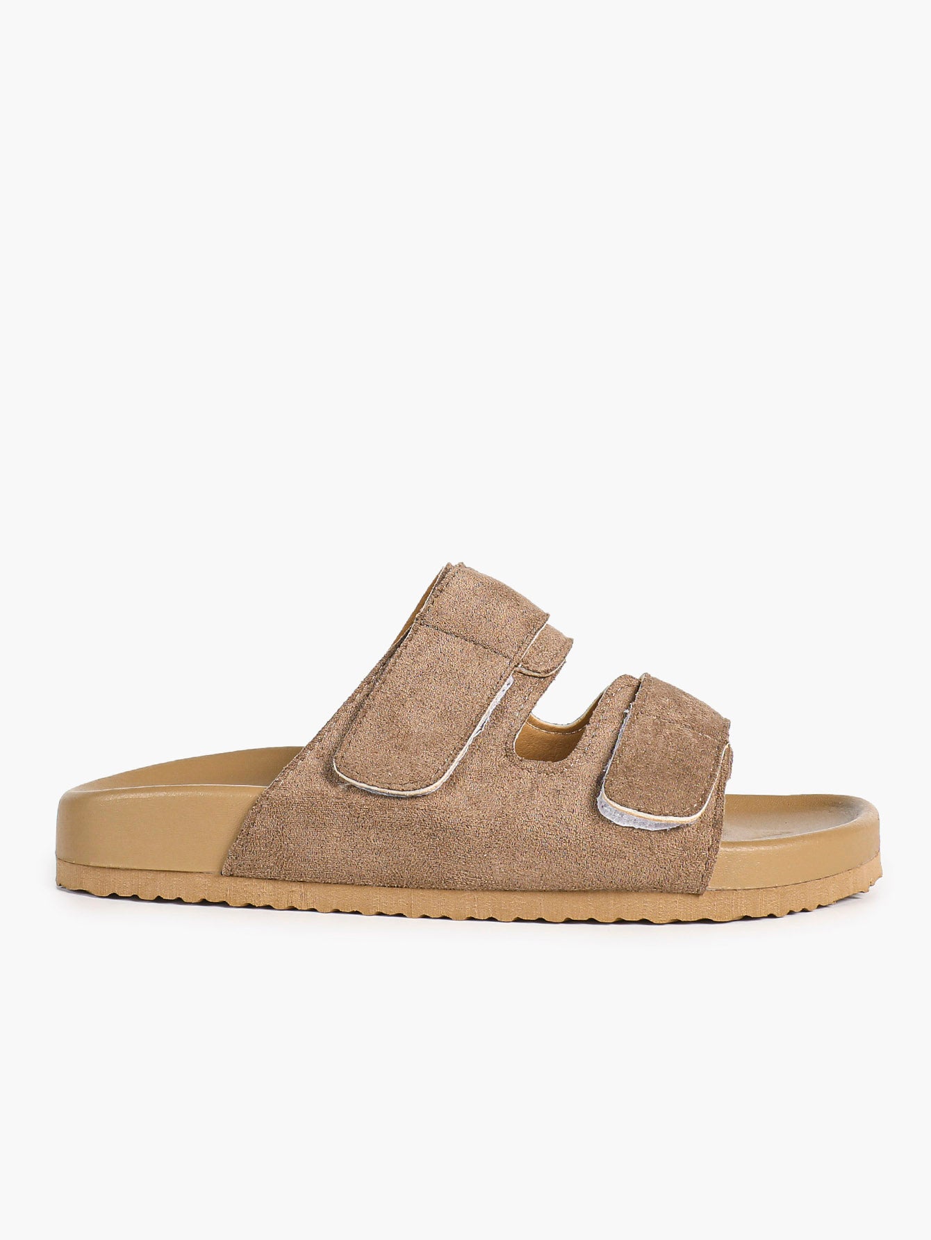 Black Suede Double-Strap Velcro Slide Sandals with Cushioned Footbed