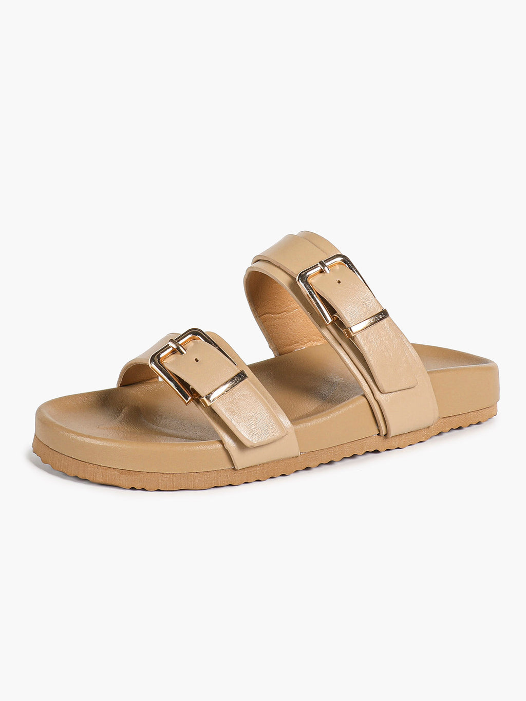 Black Patent Croc-Embossed Double Buckle Slide Sandals