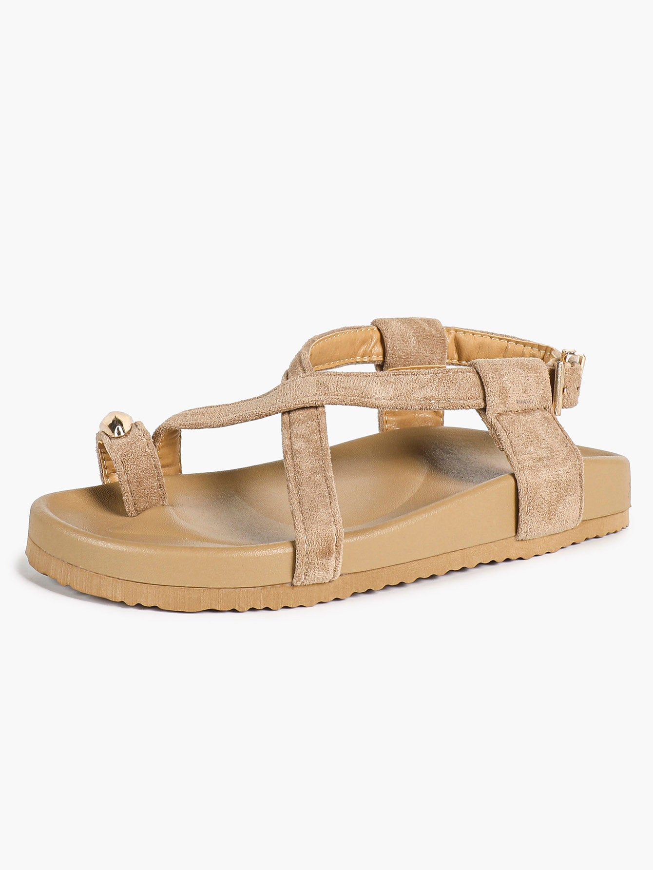 Olive Suede Crisscross Strap Sandals with Gold-Tone Hardware