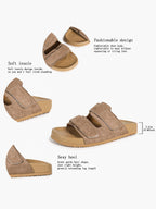 Black Suede Double-Strap Velcro Slide Sandals with Cushioned Footbed