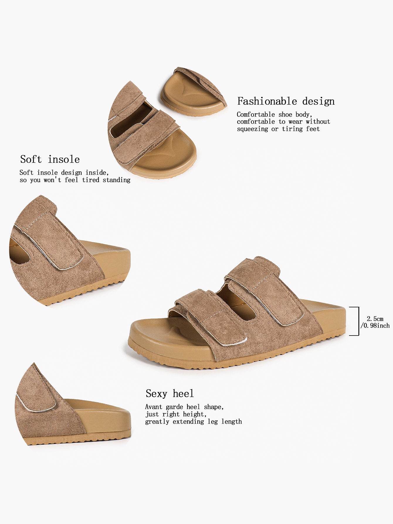 Black Suede Double-Strap Velcro Slide Sandals with Cushioned Footbed