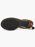 Women's Brown Suede T-Strap Thong Sandals Kitten Heels Slip-On Mules with Soft Insole