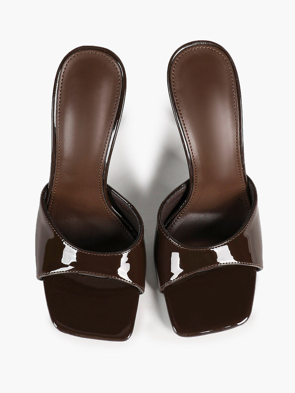 White Patent Leather Square Toe Single-Band Mule Heels Slip-On Stilettos with Soft Insole